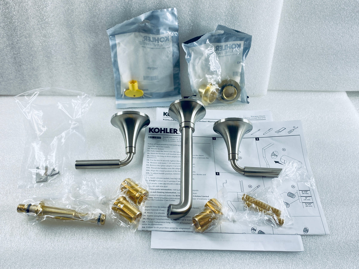 New Other Kohler Tone Wall-Mount Bathroom Sink Faucet Set With Two Lever Handles