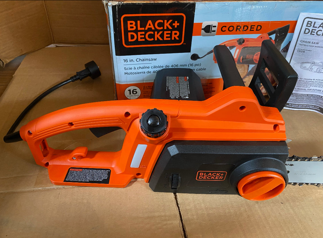 Like New BLACK+DECKER 12 Amp 16 in. Corded Electric Chainsaw, Black/Orange