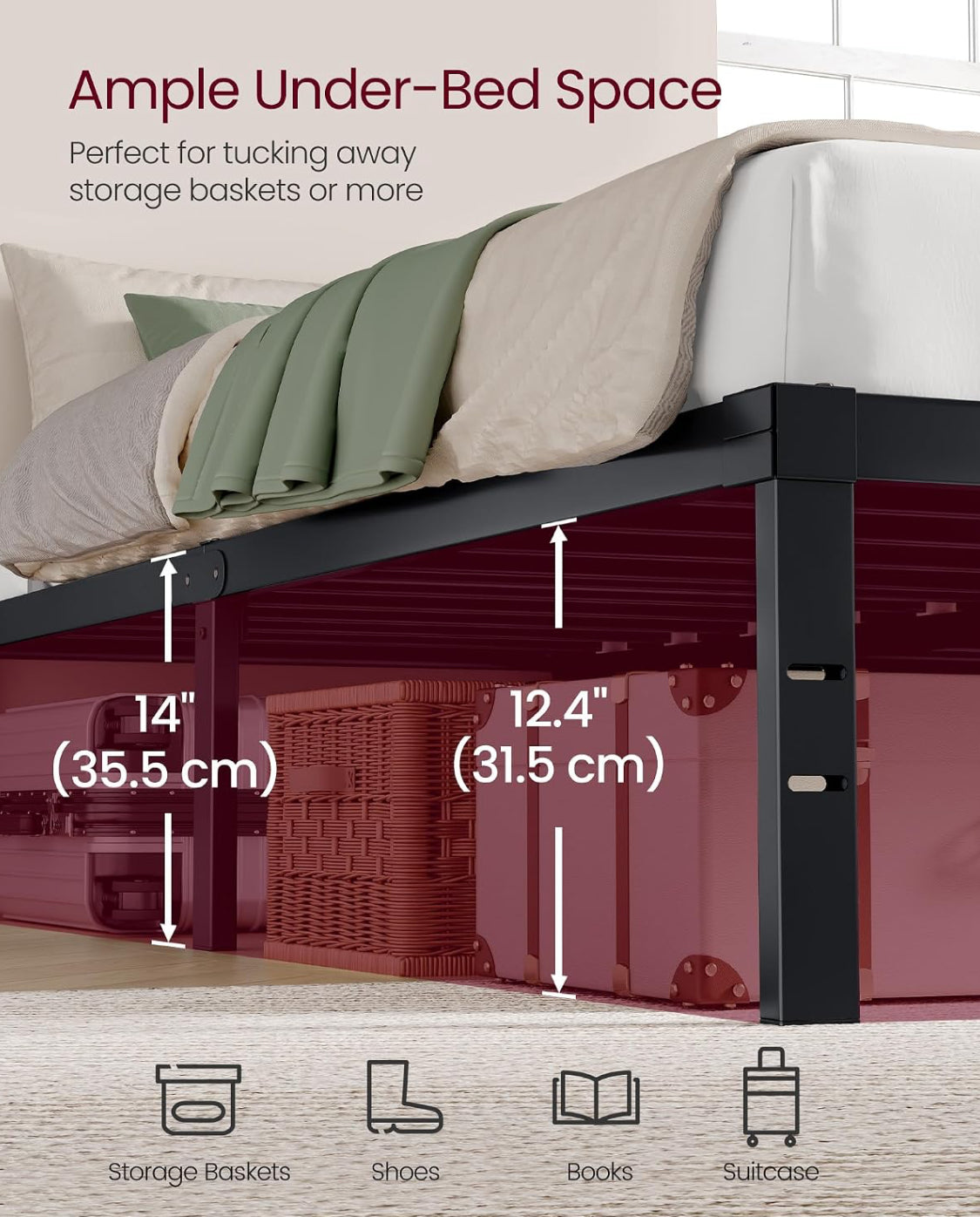 New Open Box VASAGLE 14” Tall Queen Metal Bed Frame With 1100lb Weight Capacity