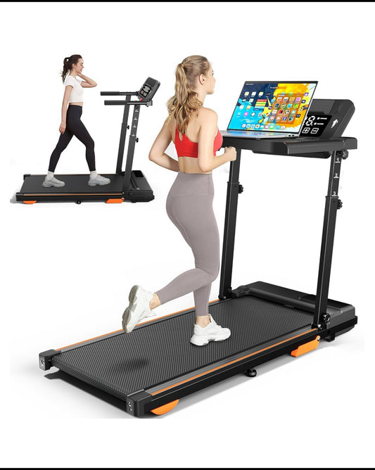 QYDS Walking Pad Treadmill With 3HP, 8MPH, Desk Workstation & Handle Bar, Black