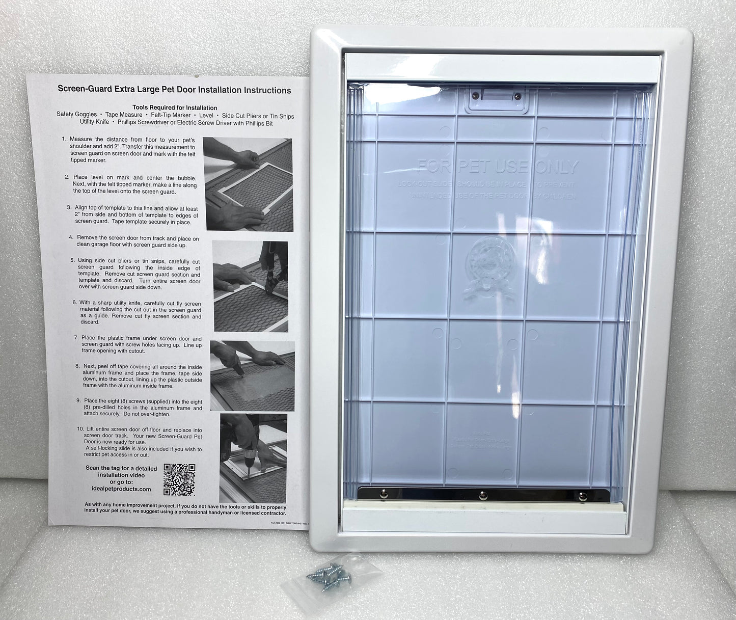ideal Pet Products Screen-Guard Pet Door Large Flap Size 10 1/2” x 15”, White
