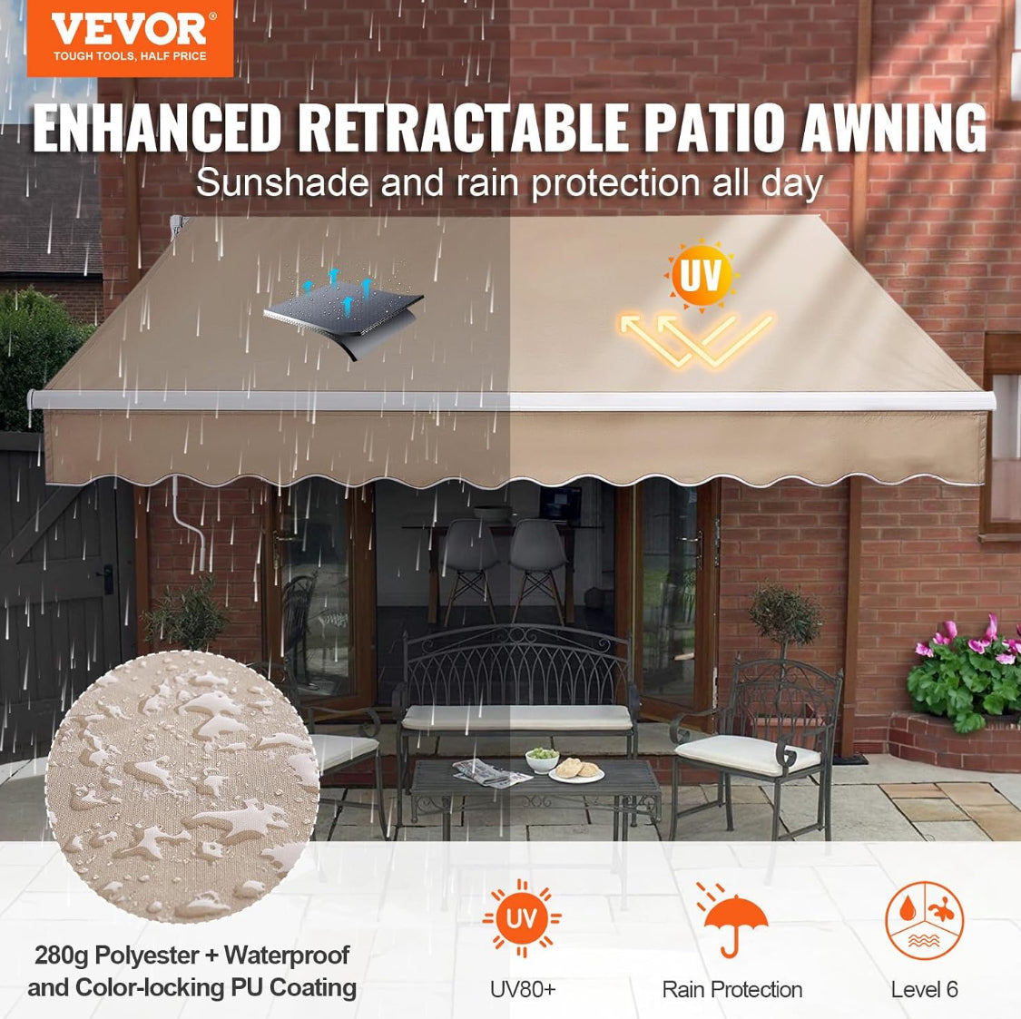 New Other VEVOR Manual Retractable 8 x 7 ft Awning/Sun Shade With Crank Handle