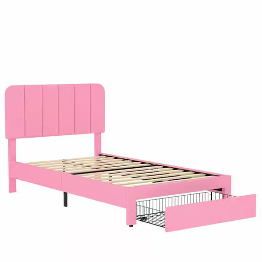New Open Box Vecelo Twin Platform Bed With Metal Frame & Upholstered Headboard