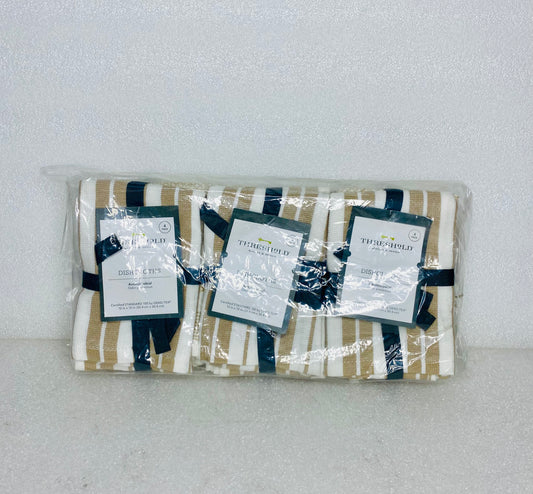 Lot Of 12 - New Threshold Antimicrobial Dishcloths, 12" x 12", Taupe & White