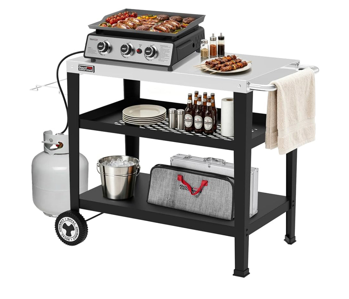 New Other Royal Gourmet Movable 3-Shelf Grill Table, Stainless Steel Tabletop