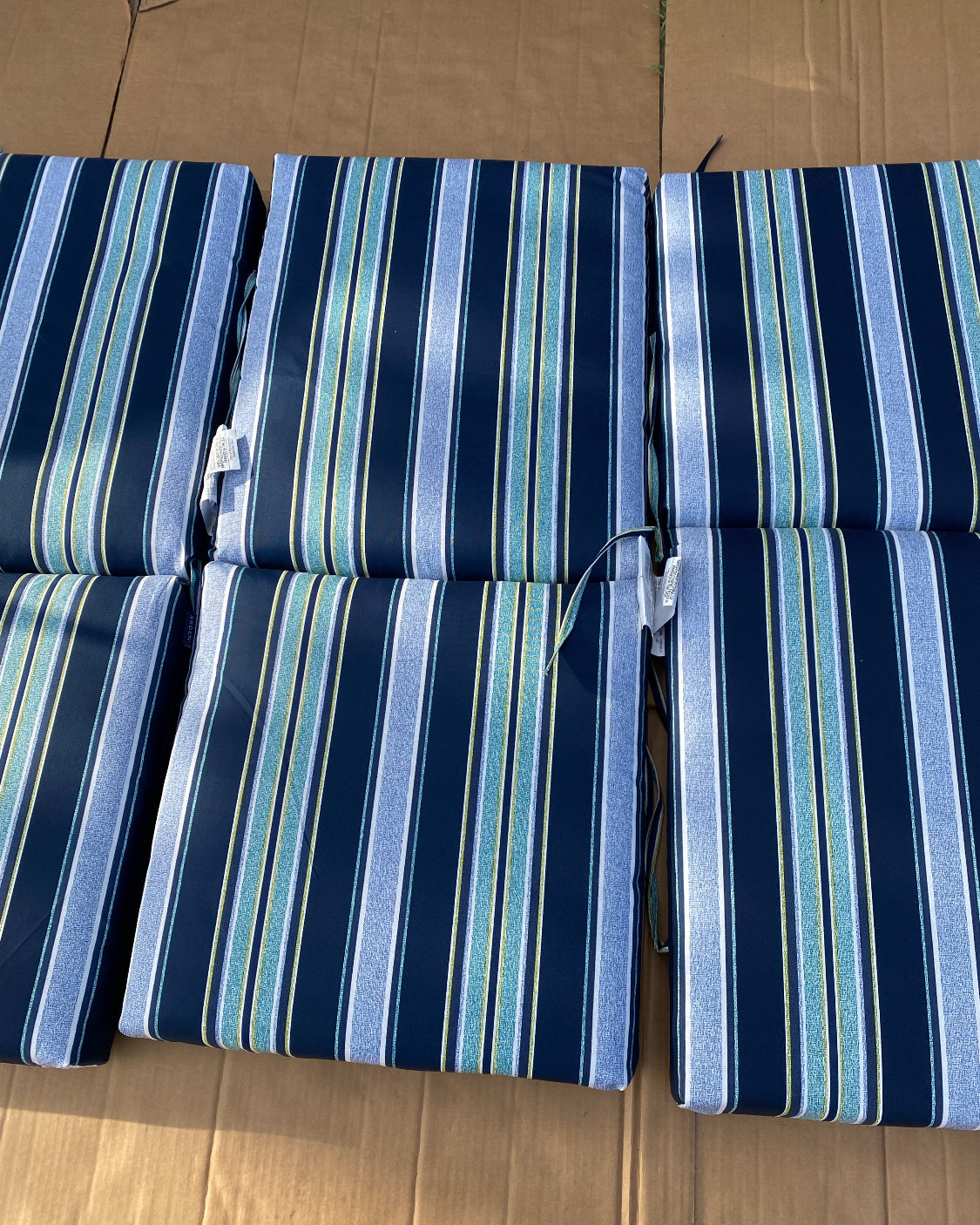 Set Of 4 – New Arden Outdoor Dining Chair Cushion, Sapphire Aurora Blue Stripe