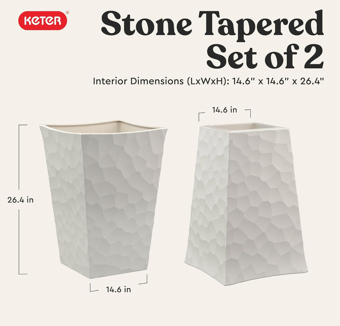 Set Of 2 - New Other Keter 26.4” Tall Stone Outdoor Flower Pots With Stone‑Look