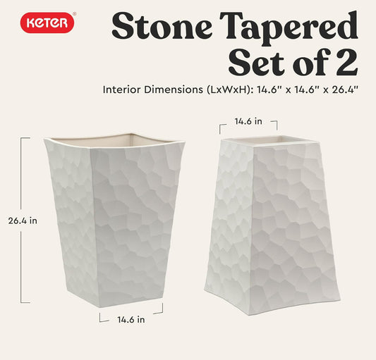 Set Of 2 - New Other Keter 26.4” Tall Stone Outdoor Flower Pots With Stone‑Look