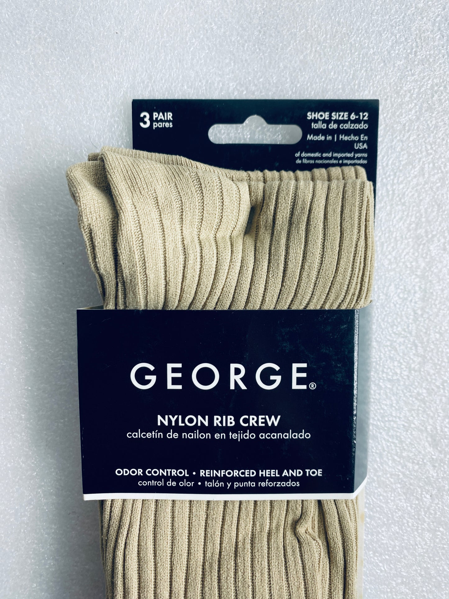 lot Of 2 New – George Nylon Rib Crew Socks, Shoe Size 6-12, 6 Pairs Total