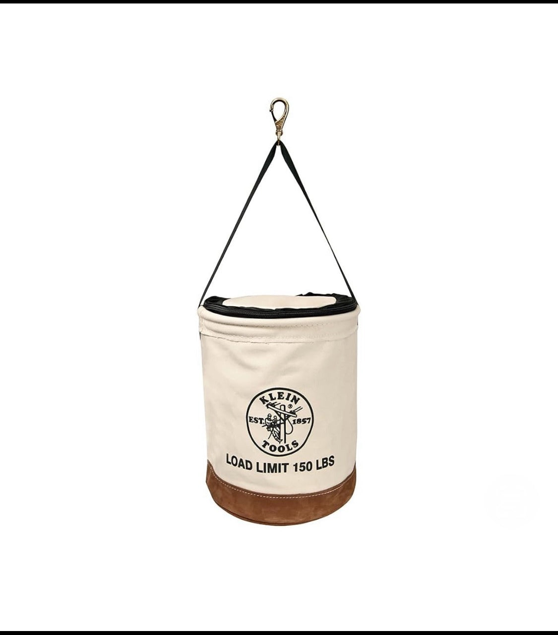 Klein Tools 17" H/14” W 150lb. Canvas Bucket With Zip-Close Top & Leather Bottom