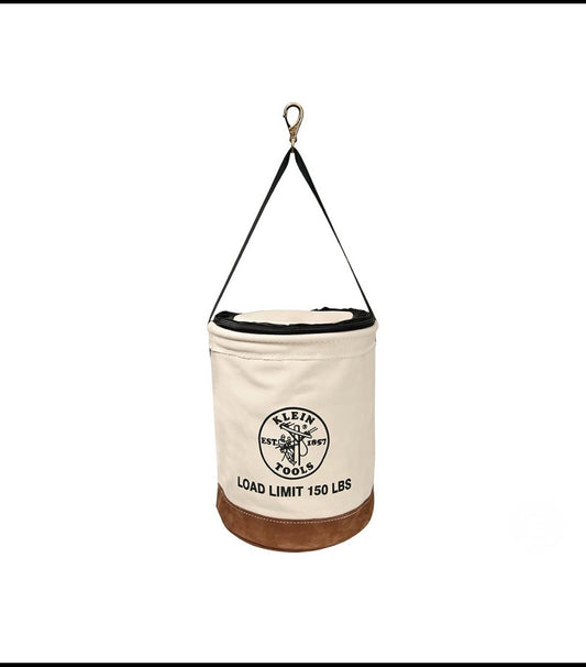 Klein Tools 17" H/14” W 150lb. Canvas Bucket With Zip-Close Top & Leather Bottom