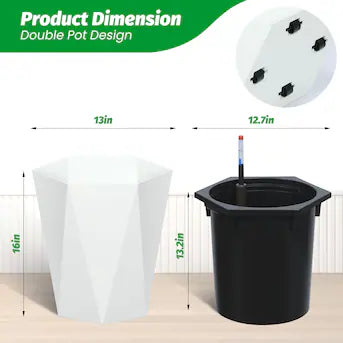 Set Of 2-New Other Garvee 16” Tall Self Watering Planters W/ Water Level Monitor