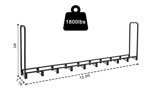 New Other Werph 12FT In/Outdoor Heavy Duty Firewood Rack With Cover, Black