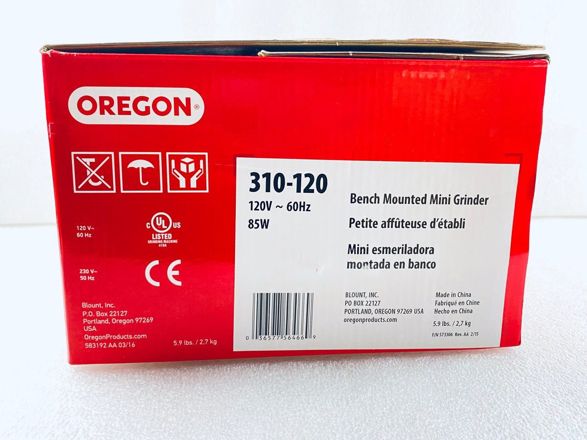 Oregon Compact 120V Bench Grinder, Universal Saw Chain Sharpener, Red