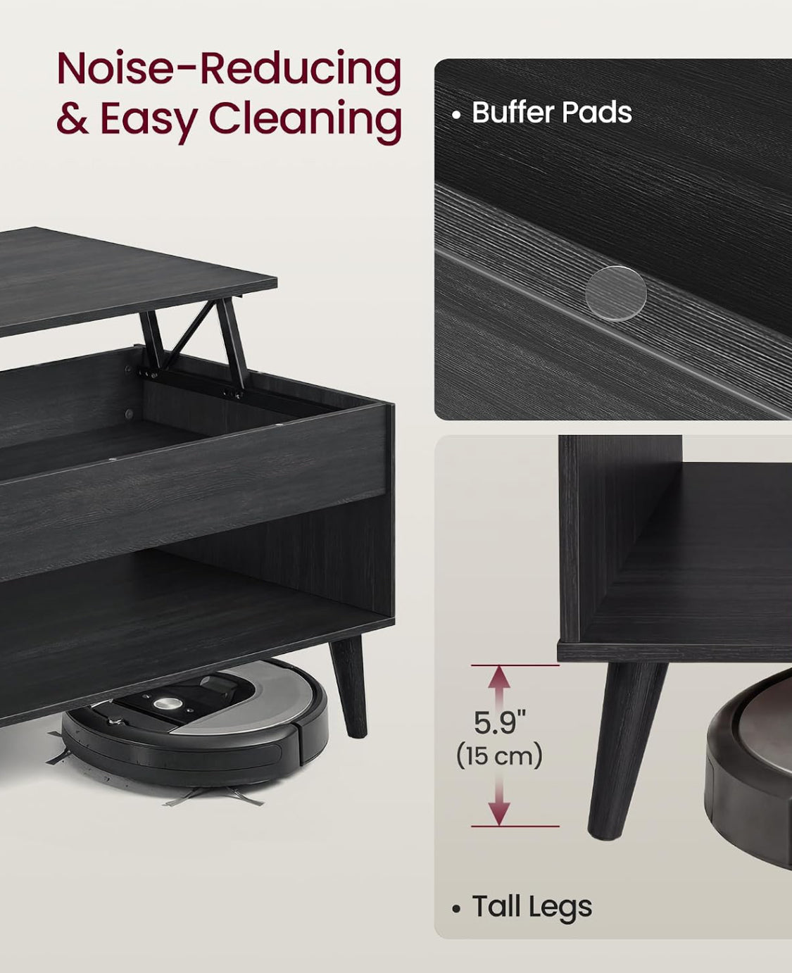 New Open Box VASAGLE Lift Top Coffee Table With Hidden Storage, Charcoal Gray