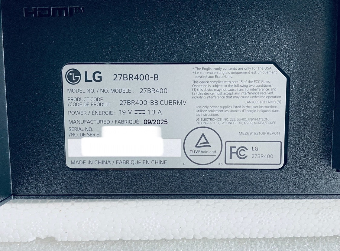 New Open Box LG 27" IPS 100Hz FHD LCD Monitor W/ AMD FreeSync Technology, Black