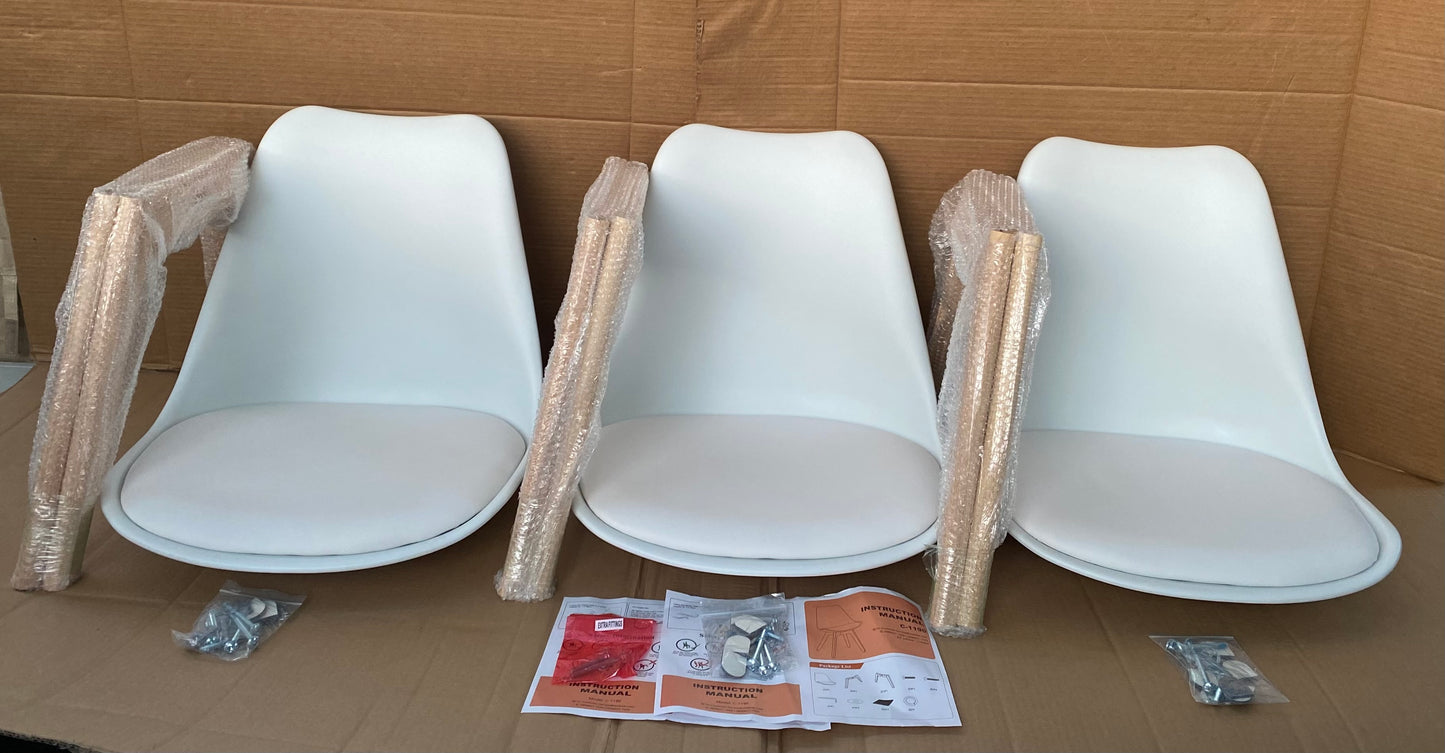Set Of 3 - New Modern Dining Chairs With Wood Legs & Leather Upholstery