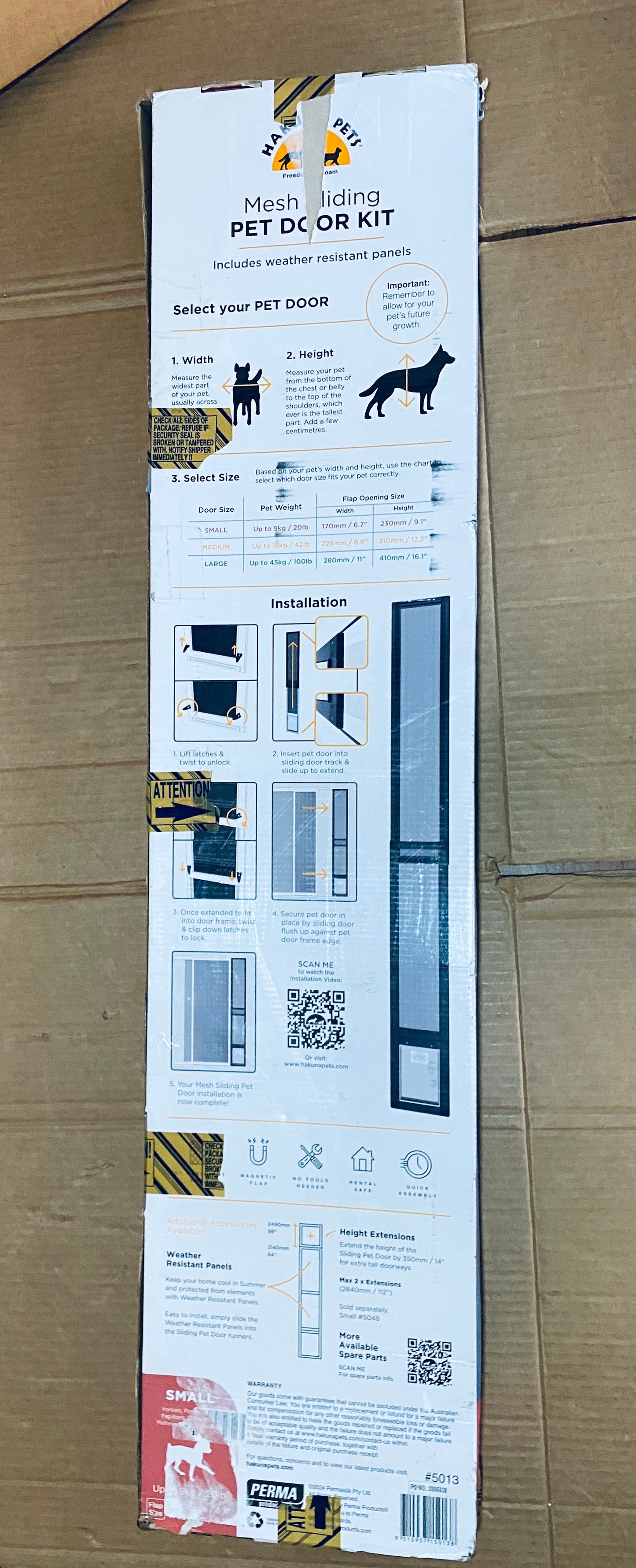 New Open Box Hakuna Pets Mesh Patio Pet Door (V2)+Clear Weather Resistant Panel