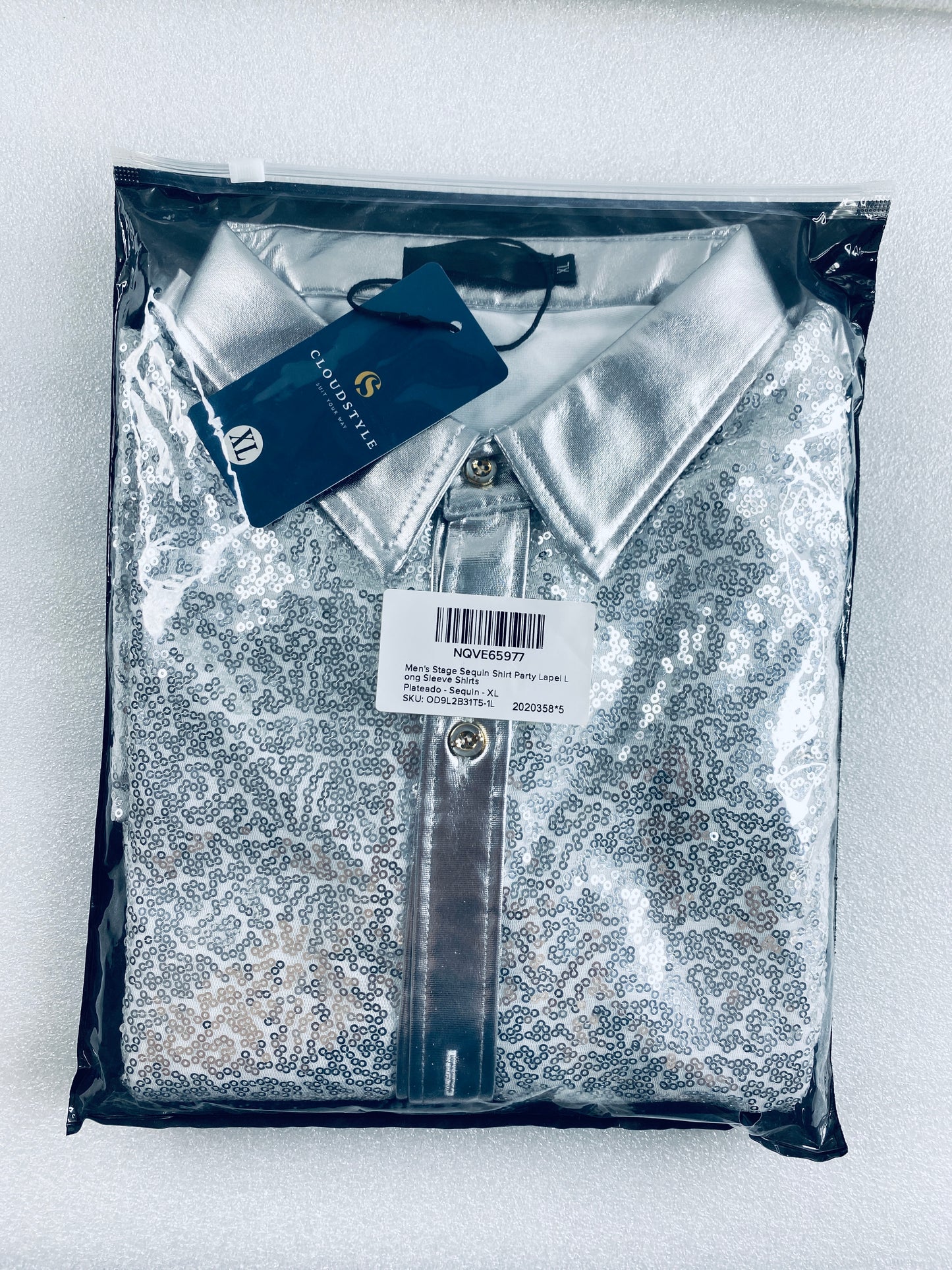 New CloudStyle Men's Stage Sequin Size XL Long Sleeve Party Lapel Shirt