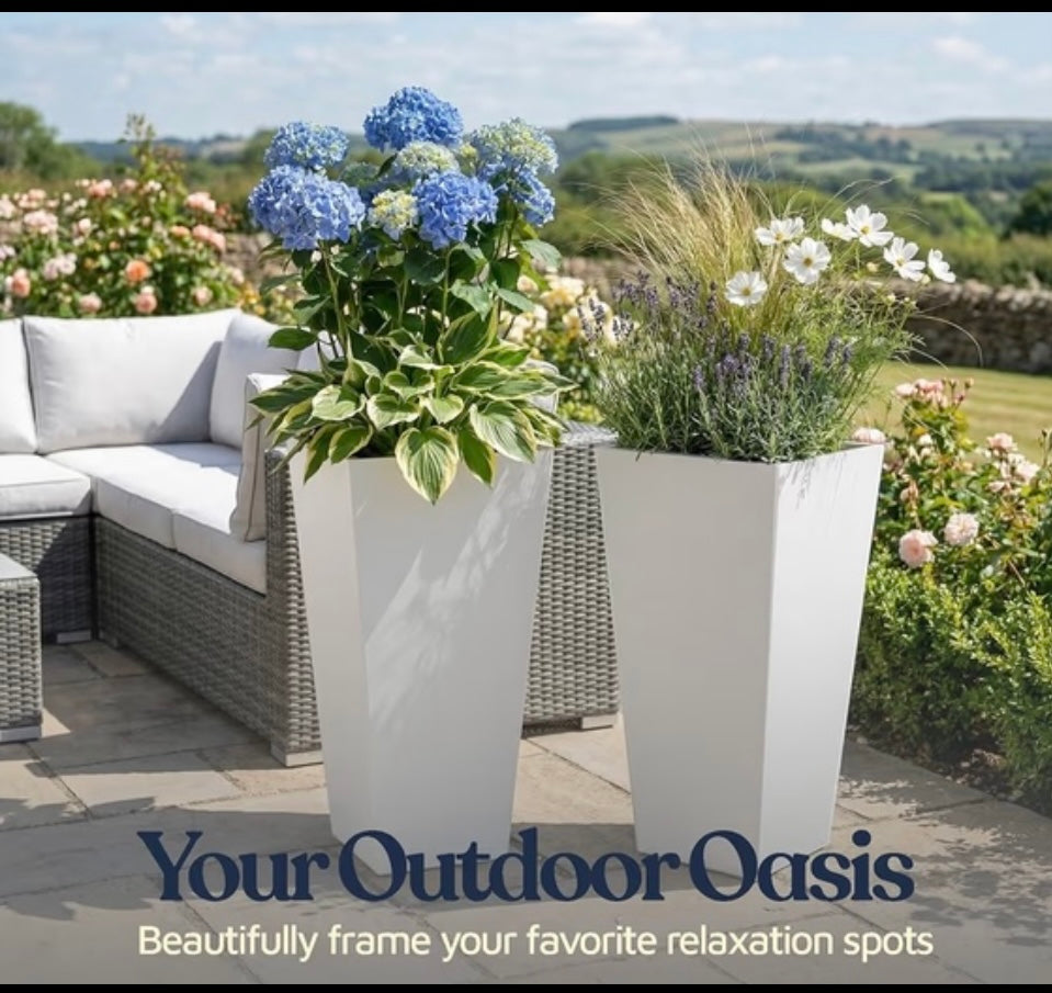 New (Set Of 2) Lifemaster 30” Heavy-Duty Indoor/Outdoor Large Planters, White