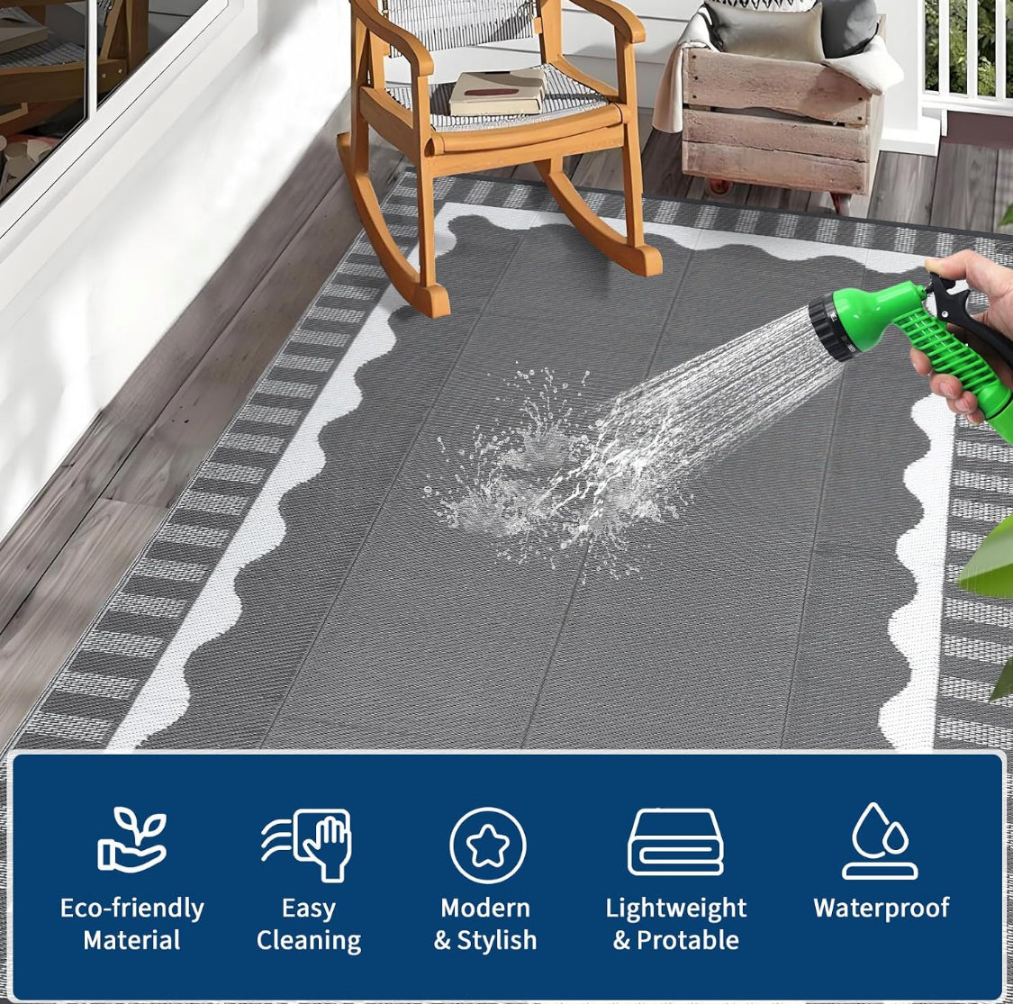 New Open Box Garvee 9’ x 18’ Waterproof Plastic Straw Reversible Outdoor Rug