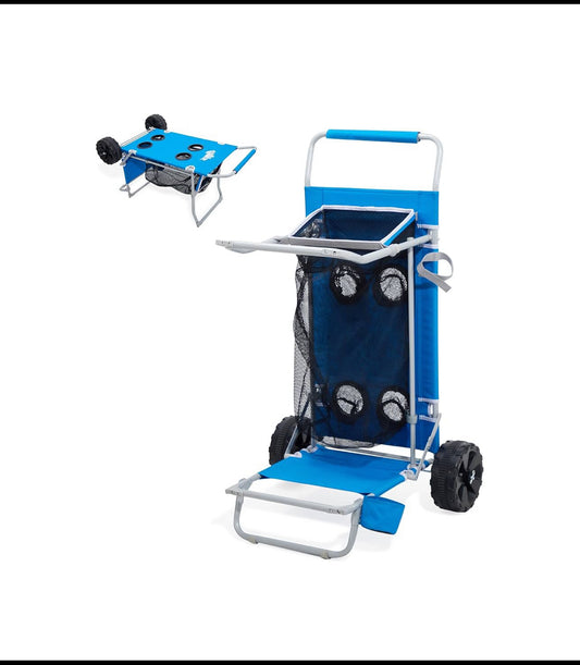 Old Bahama Bay 2-in-1 Folding Beach Cart With Big Wheels For Sand, Blue