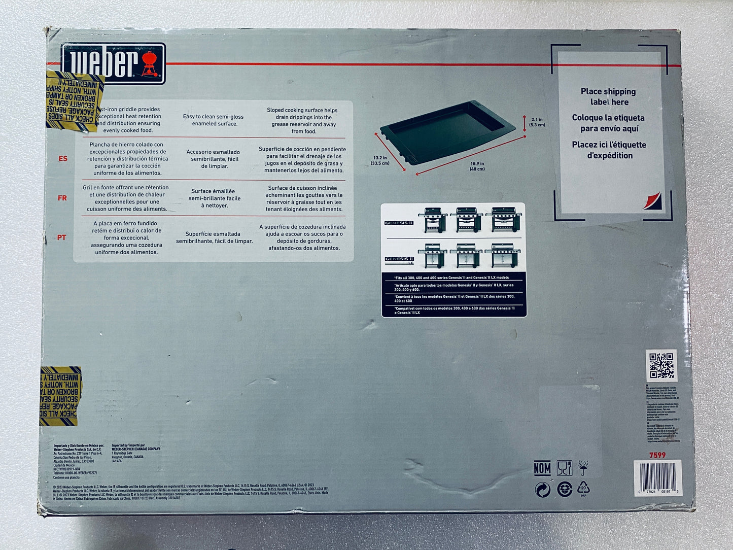New Open Box Weber Genesis II Griddle Insert Porcelain-Enameled Cast Iron, Black