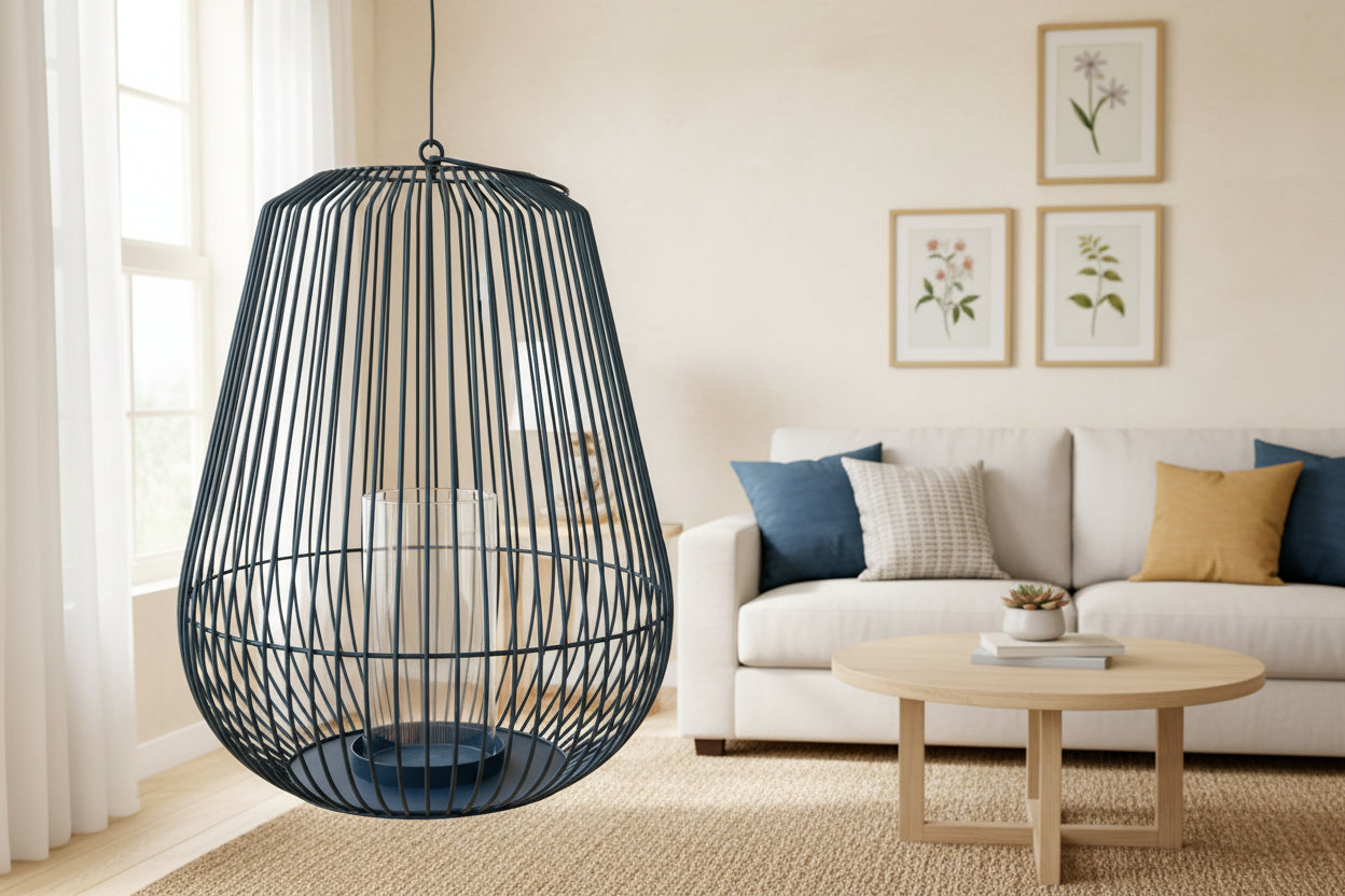 New - Blomus 20” W x 24” H 65758 Nidea Iron Lantern, Matte Black Textured