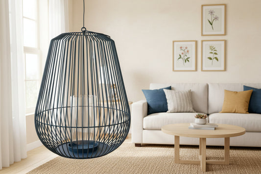 New - Blomus 20” W x 24” H 65758 Nidea Iron Lantern, Matte Black Textured