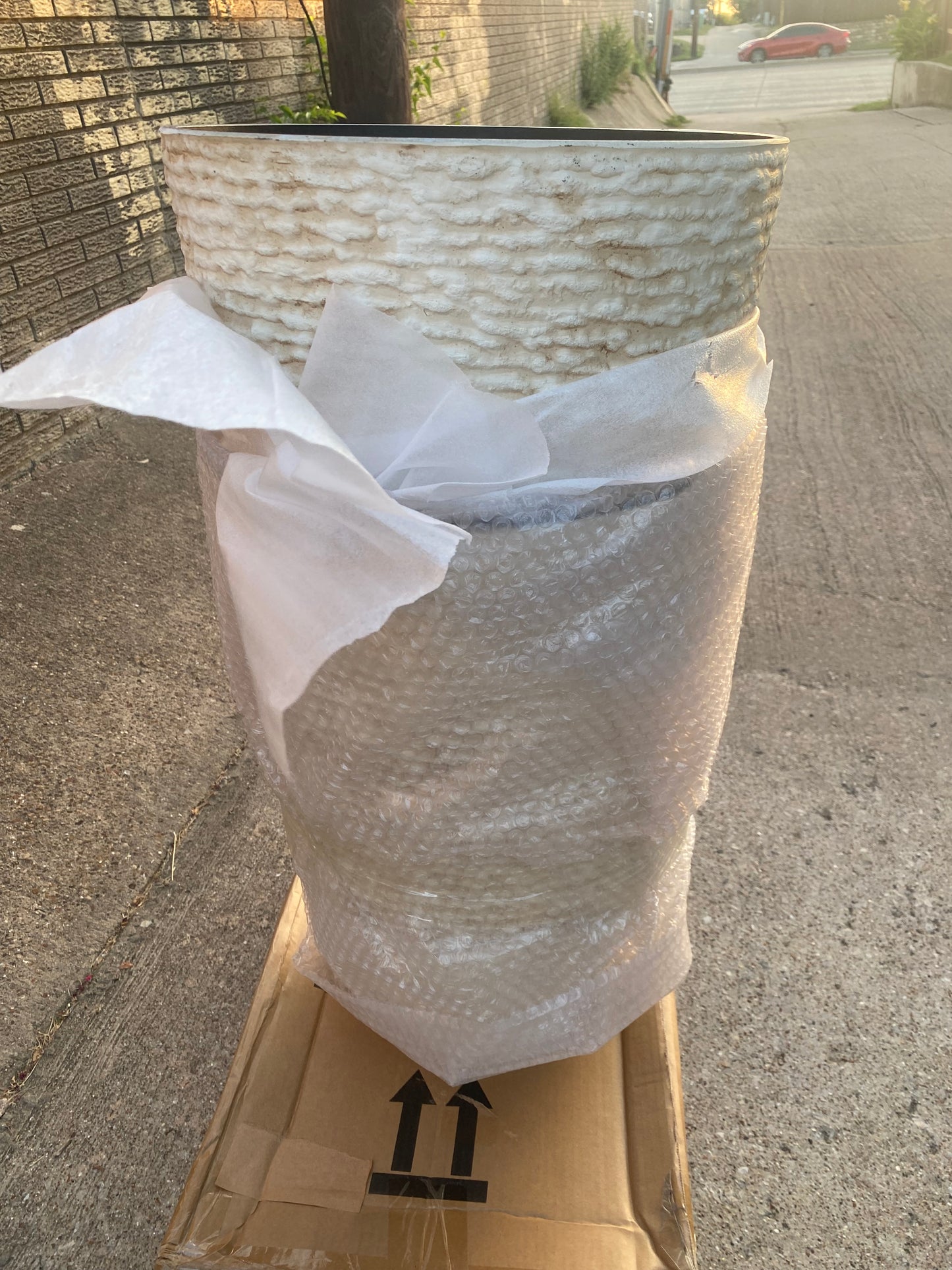 Set of 2 - New Worth 9 Gallon Tall Round Planters 14" Dia x 21" H, Beige