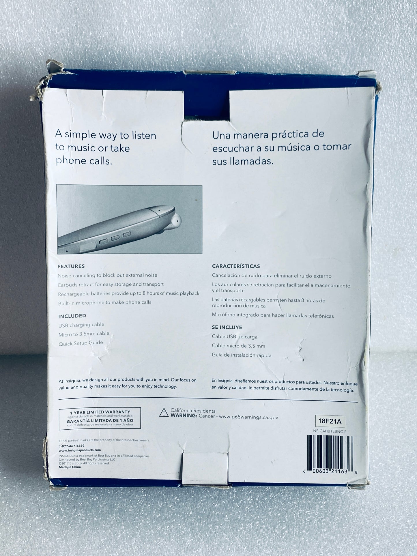 insignia Silver Bluetooth Noise-Canceling Wireless In-Ear Headset NS-CAHBTEBNC-S