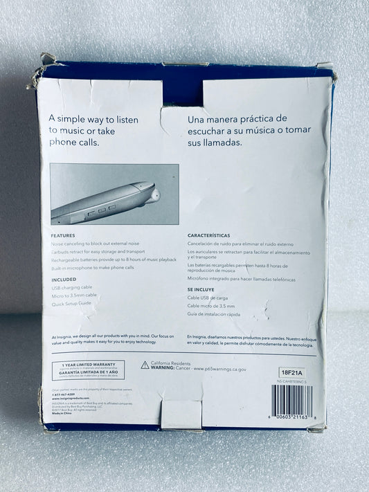 insignia Silver Bluetooth Noise-Canceling Wireless In-Ear Headset NS-CAHBTEBNC-S