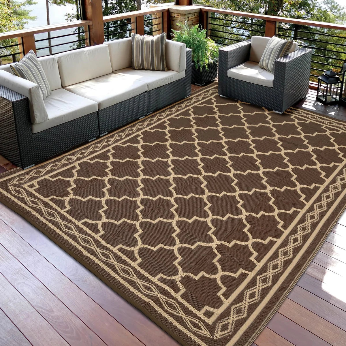 New Other Garvee 9’ x 12’ Outdoor Foldable Reversible Plastic Straw Rug, Brown
