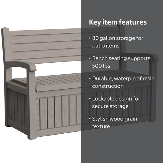 New Other EasyUp 80 Gallon Storage Bench Lockable Waterproof Deck Box, Gray