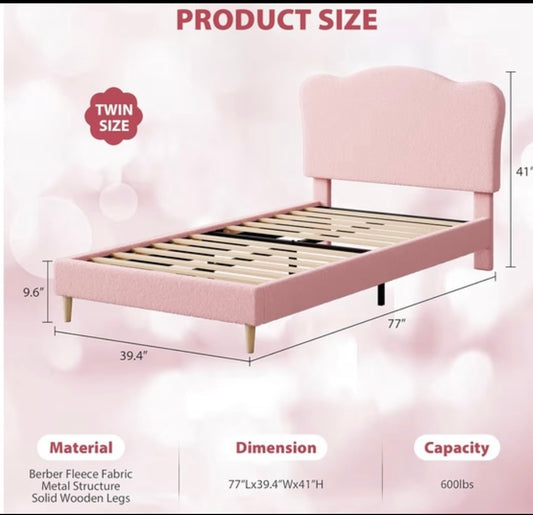 New GarveeHome Upholstered Twin Size Bed Frame For Kids, Pink
