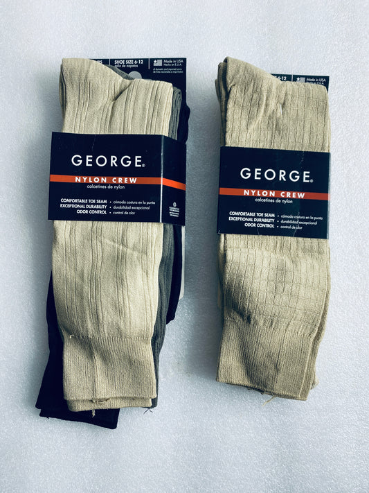 Lot Of 2 New – George Nylon Crew Socks, Shoe Size 6-12, 6 Pairs Total
