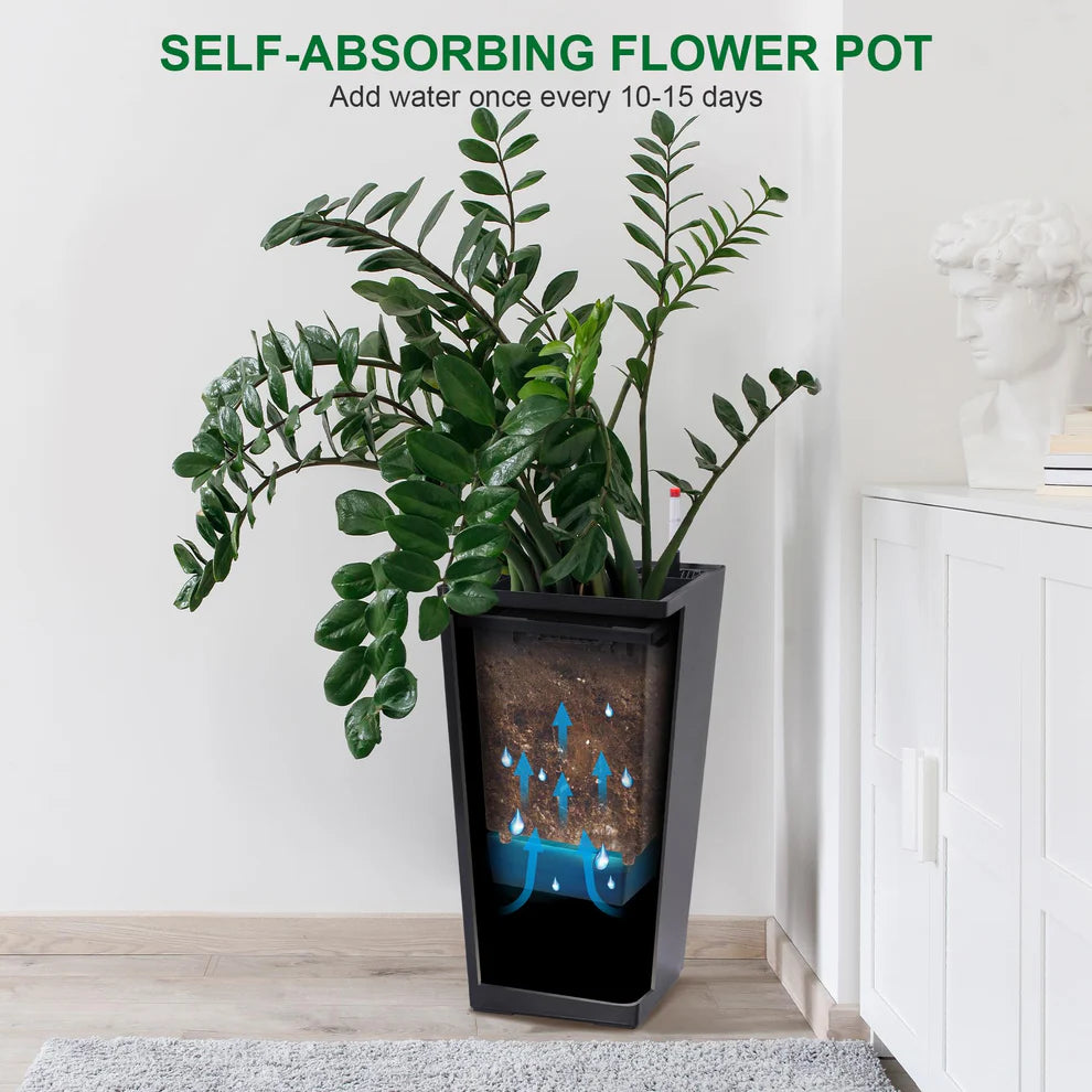 Set Of 2-New Garvee 23” Tall Outdoor Planter Flower Pots W/ Water Level Monitor