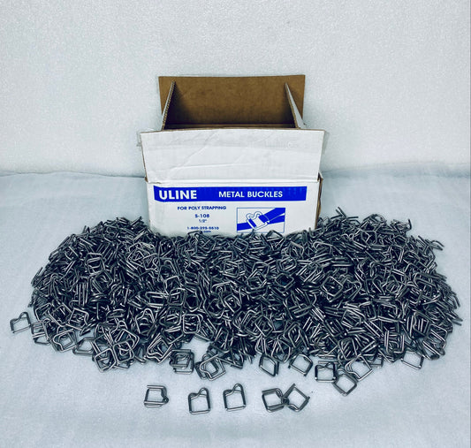 New Open Box Uline 1/2" Metal Buckles For Polypropylene Strapping, 1,000 Count