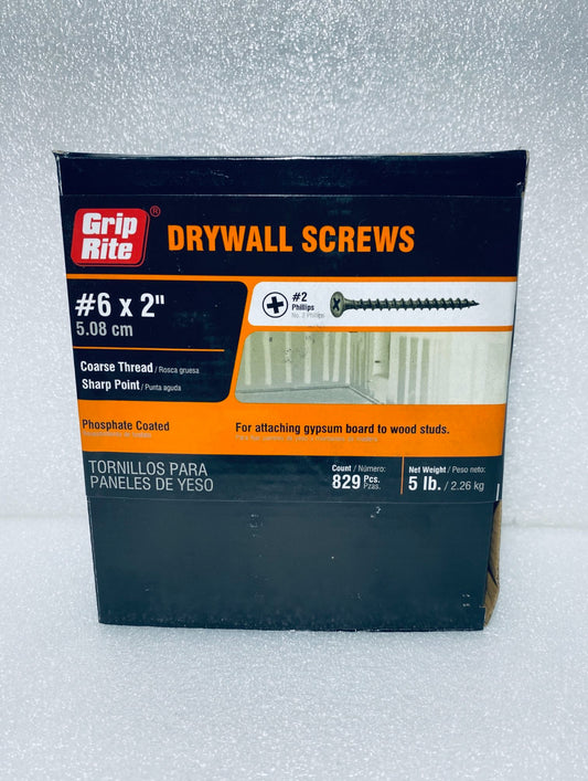 lot Of 2 New - Grip Rite 5lb. #6 x 2” #2 Drywall Screws, 829 Screws Per Box