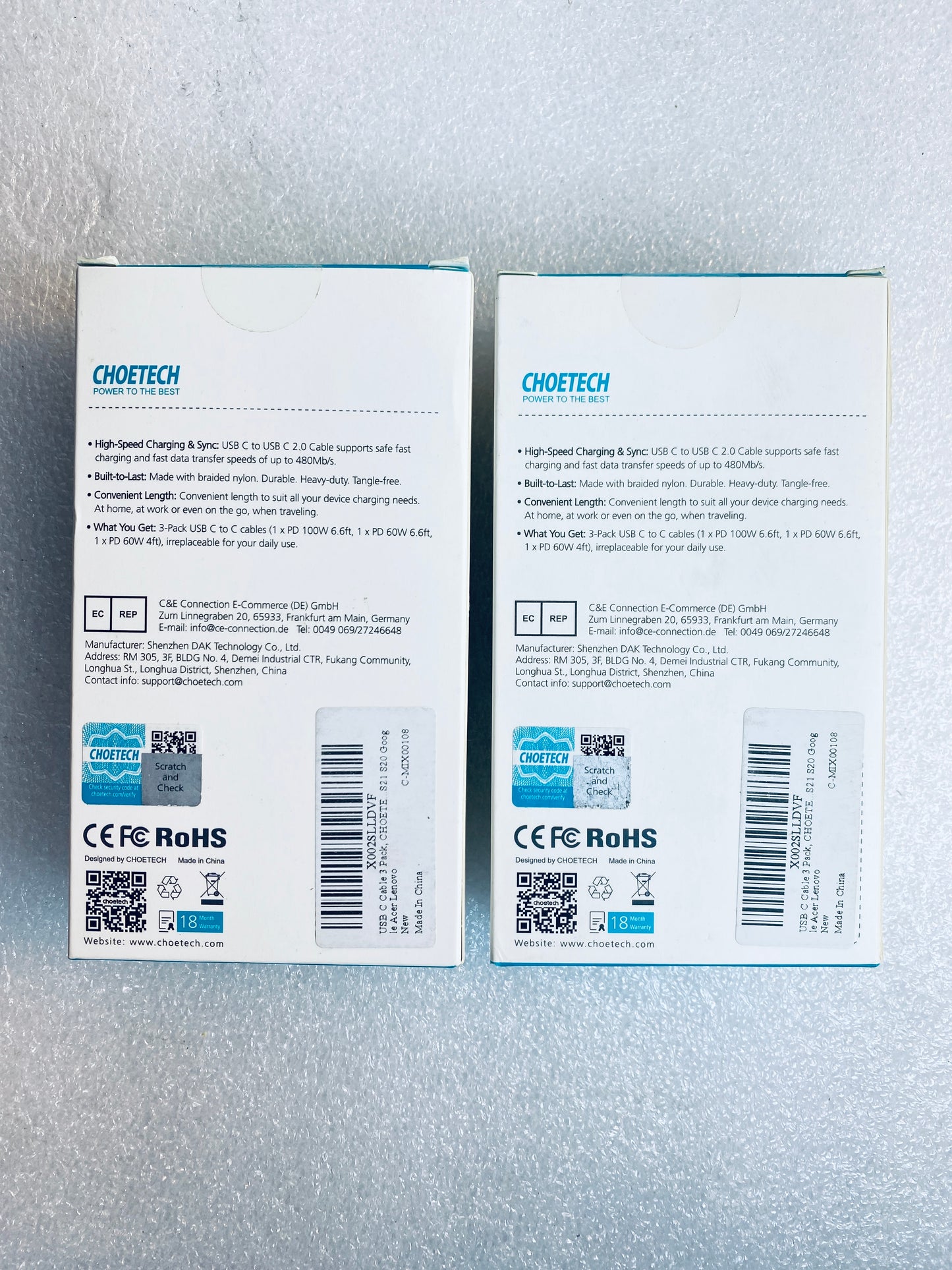 Lot Of 2-New Other Choetech USB-C To USB-C (2) 100W & (2) 60W 6.6’ & (2) 60W 4’