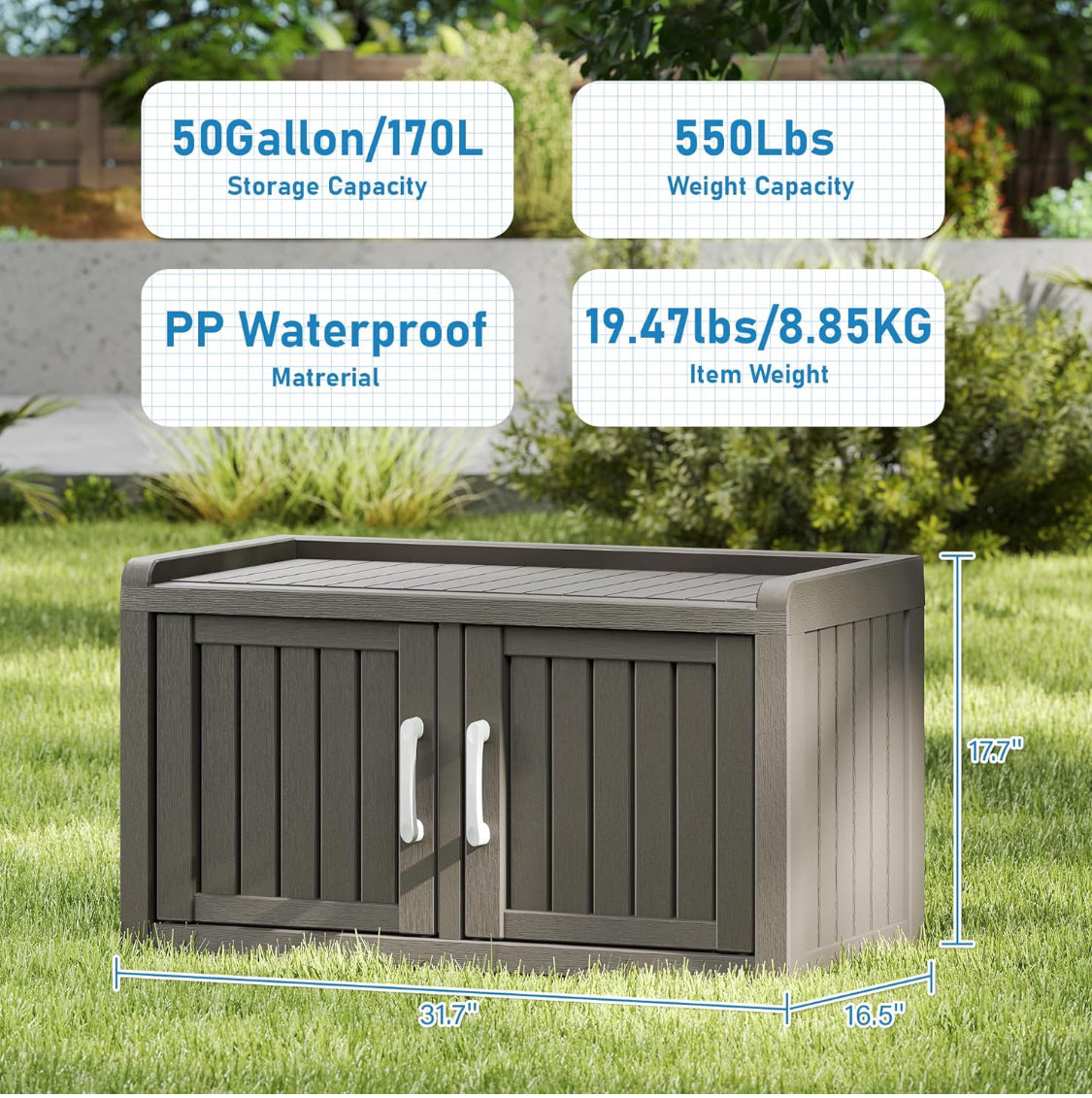 New KAMABOKO Indoor/Outdoor Shoe Cabinet Storage Bench With 2 Barn Doors, Gray