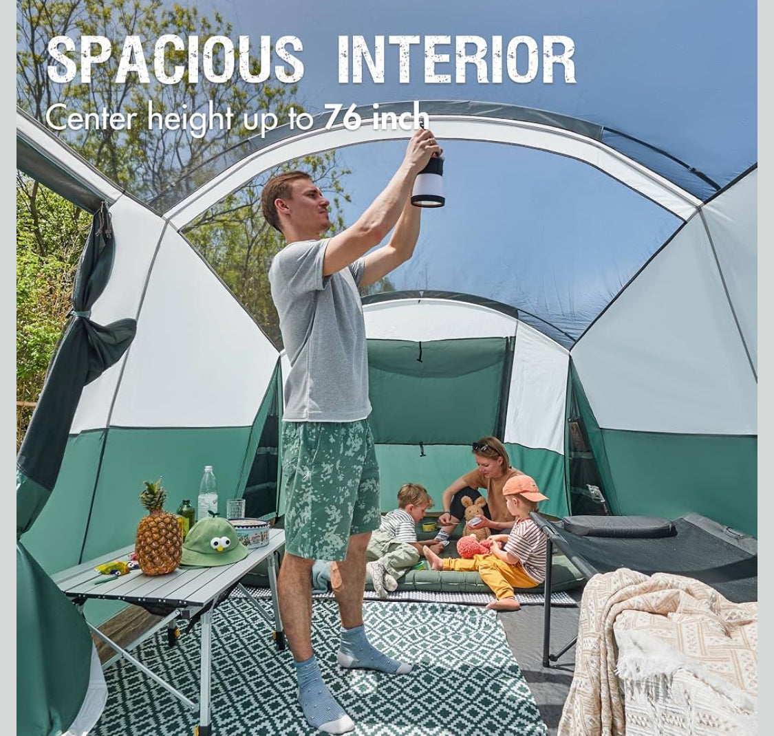 Like New PORTAL 8 Person Family Camping Tent With Screen Room, Green