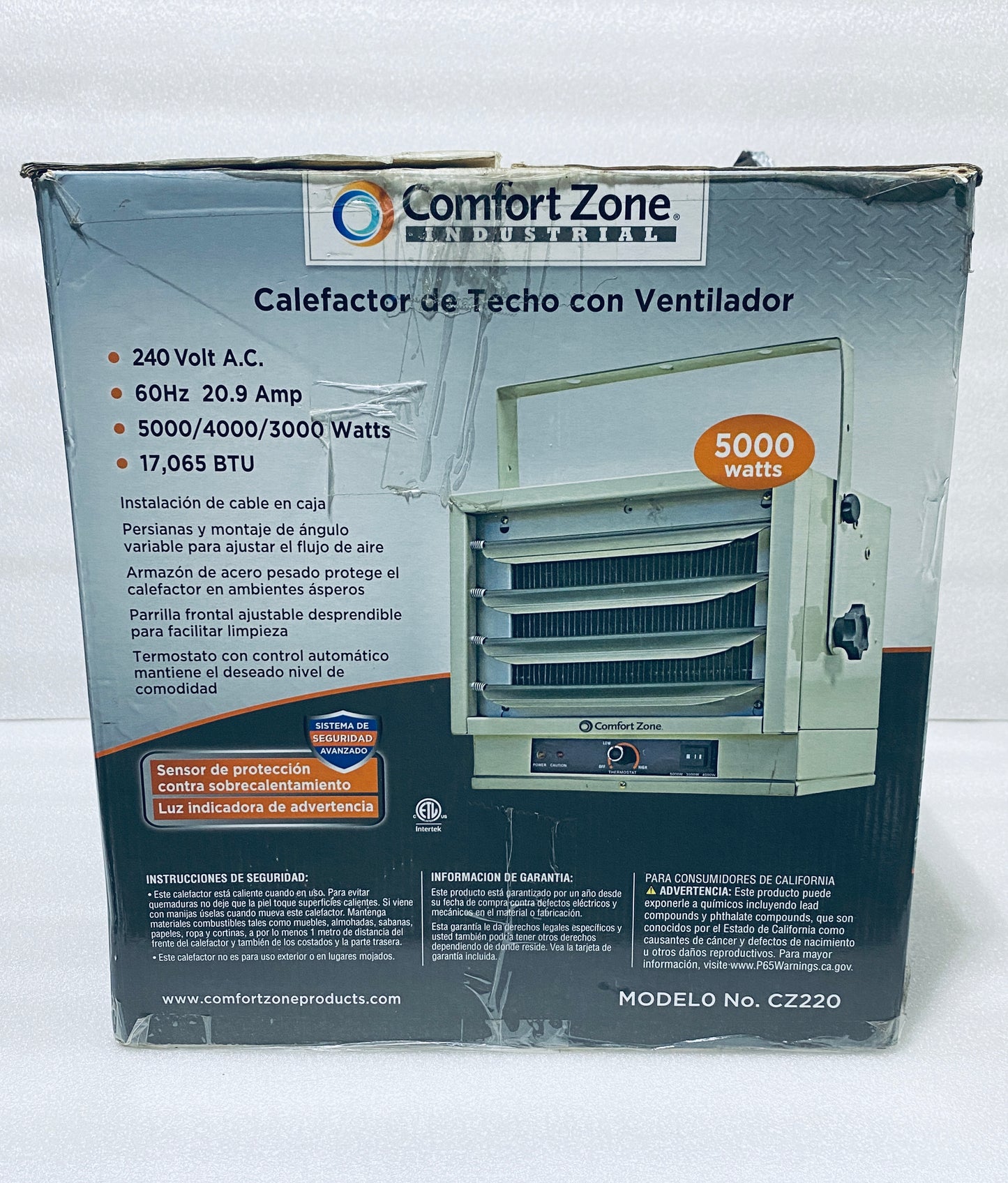 New Other-Comfort Zone 5,000W 240V 17,065BTU Ceiling Electric Fan Forced Heater