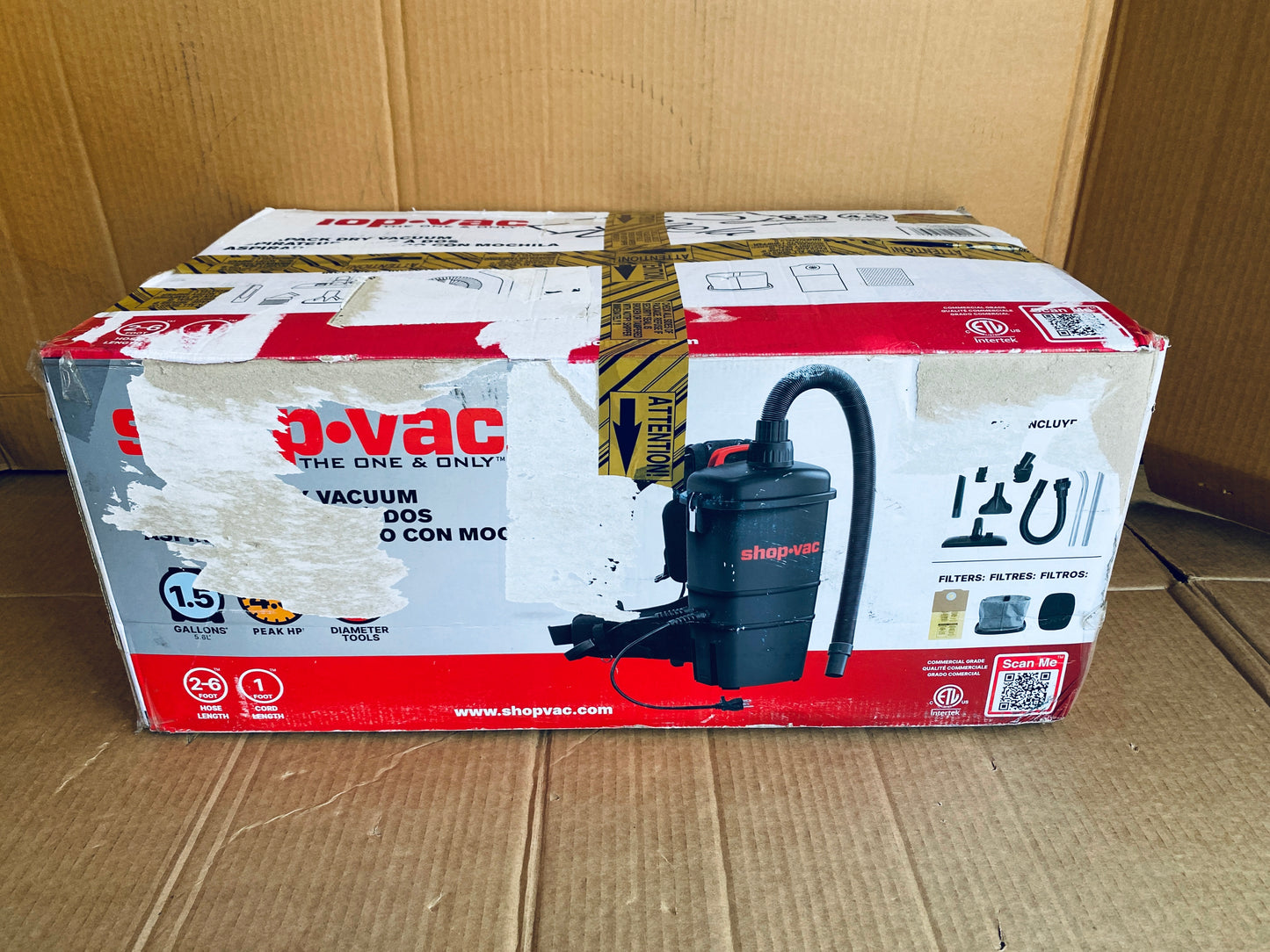 Shop-Vac Commercial 1.5 Gallon 4.5 PHP Corded Canister Backpack Vacuum, Black