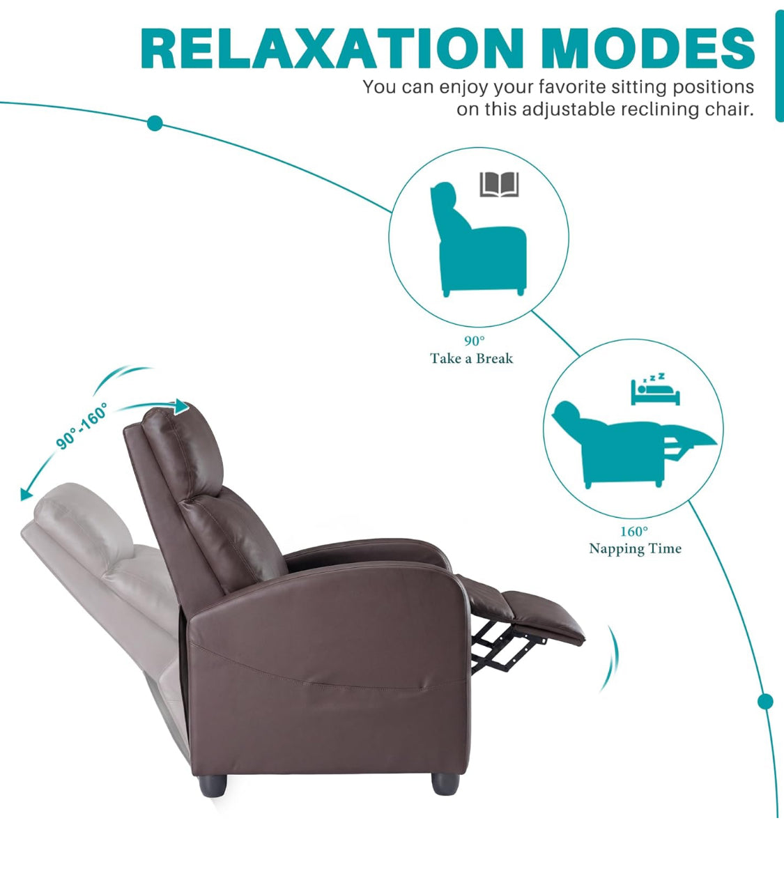 New Other SweetCrispy Home Theater Reclining Chair With Lumbar Support, Brown