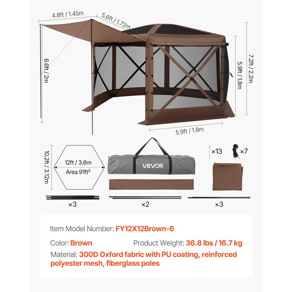 New Other VEVOR 12’x12’ 6-Sided Pop Up Canopy Gazebo Tent For 8-10 Persons