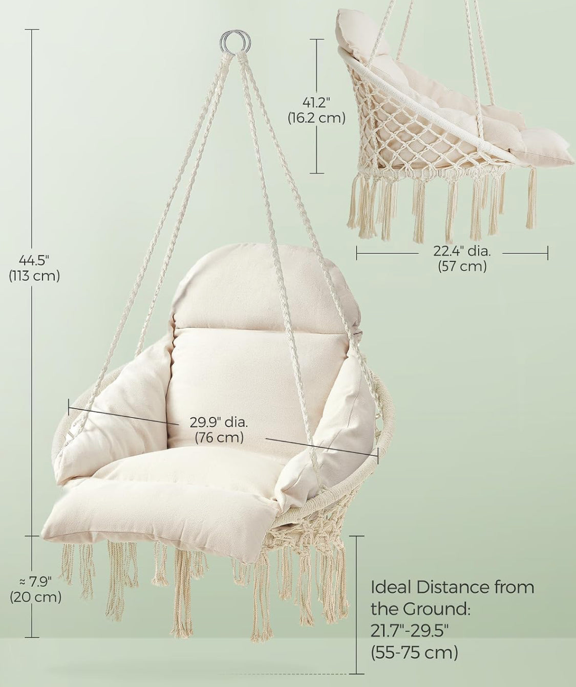 New Open Box SONGMICS Hanging Boho Swing Chair With Large Thick Cushion