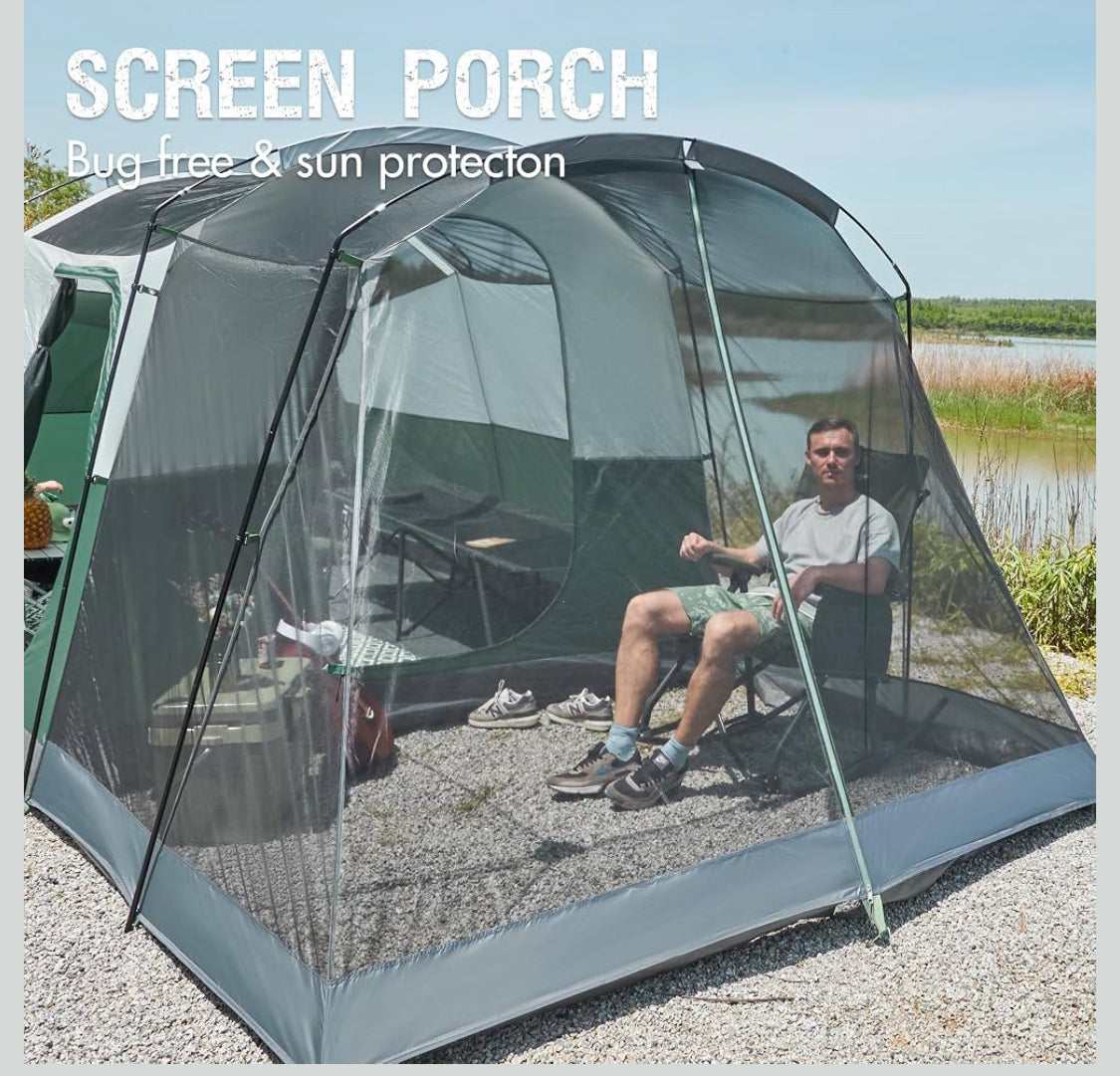 Like New PORTAL 8 Person Family Camping Tent With Screen Room, Green