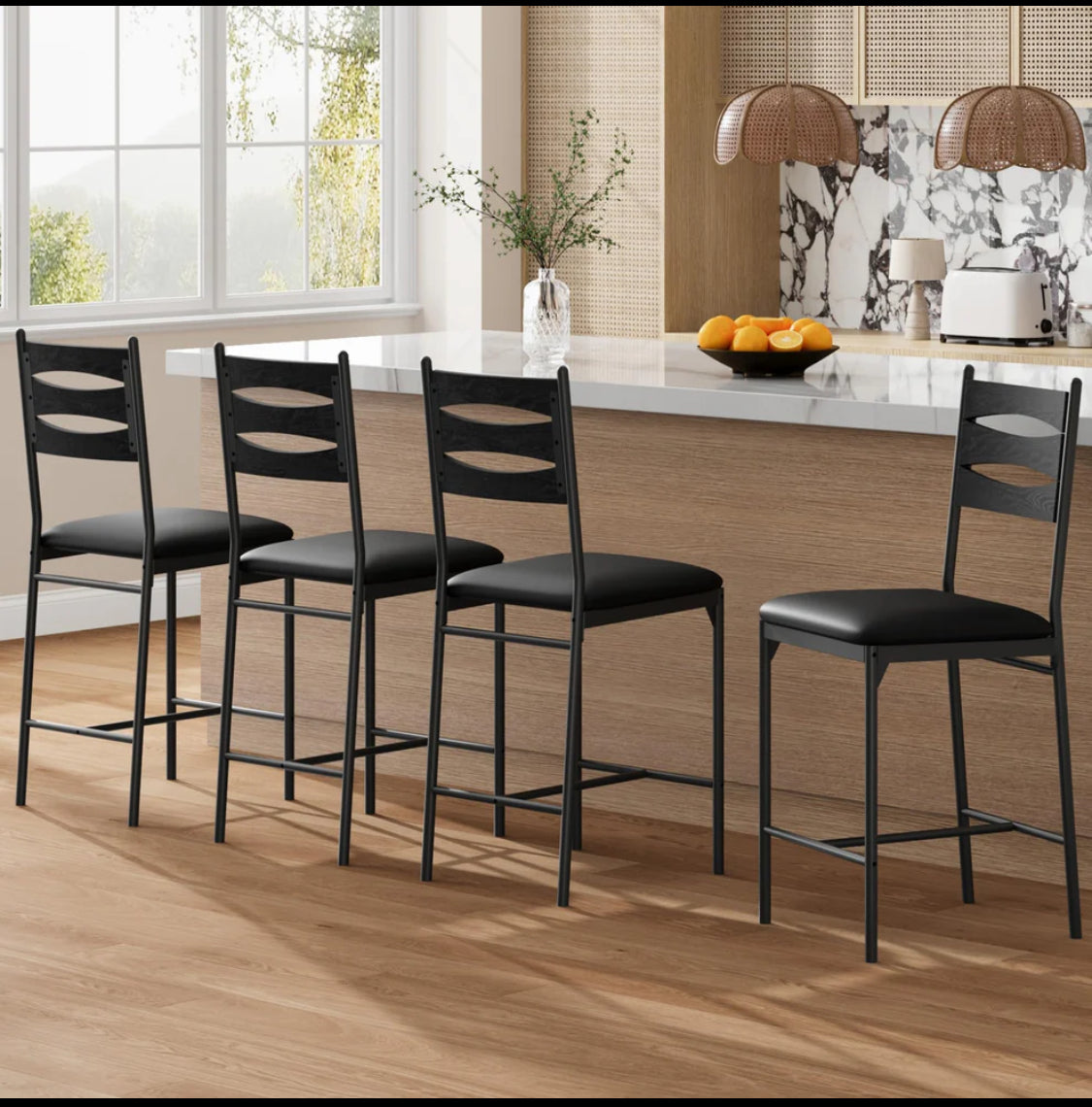 Set Of 4-New Other Garvee Counter  Bar Stools W/ Backrest & Faux Leather Seats