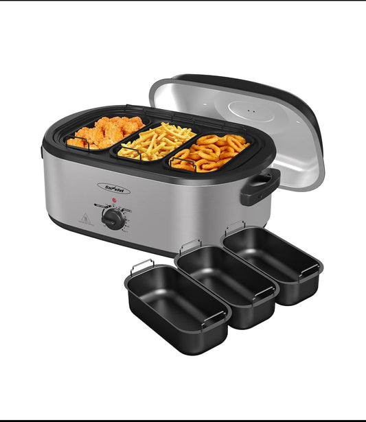 New Open Box Sunvivi 20QT Electric Roaster Oven W/ Removable 3-Bin Buffet Server